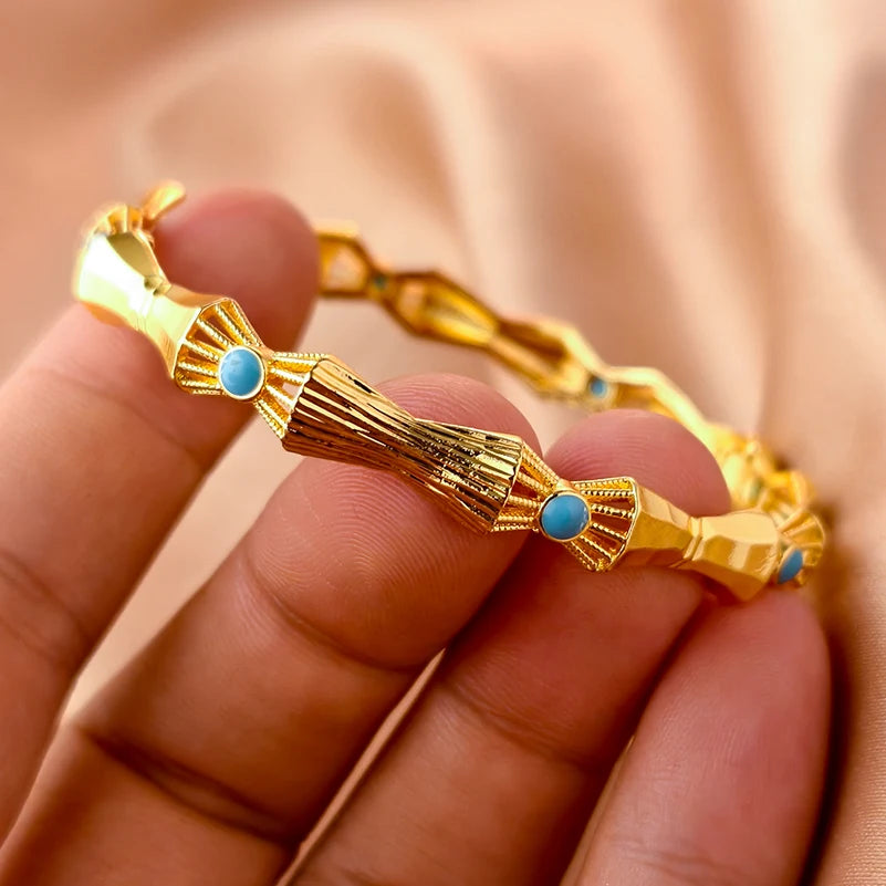 Dubai Gold Plated 24K Bangles for Women Jewelry Exaggerated Style Bracelets Banquet Party Bijoux Nigeria Wedding