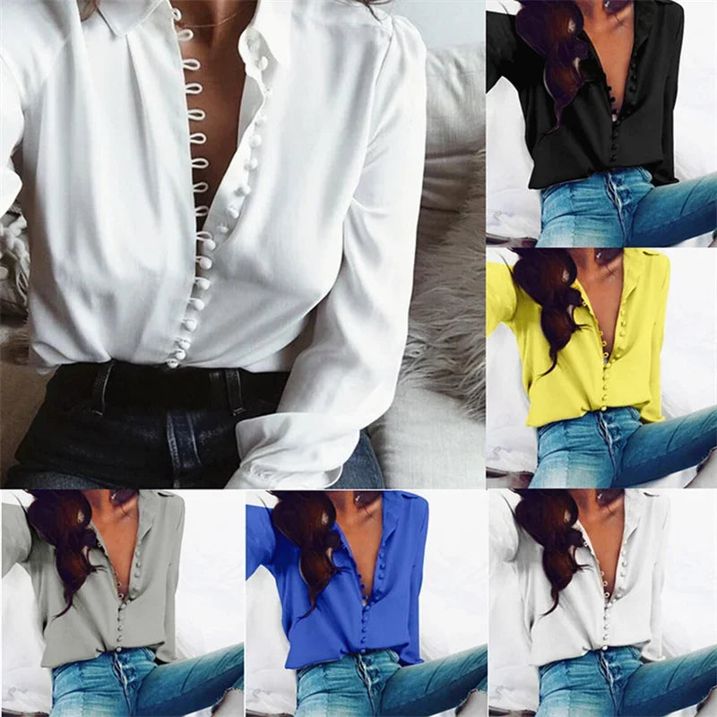 Vintage Single Breasted Long Sleeve Blouse Women Autumn Spring Casual Fashion Solid Base Top Office Ladies Elegant White Shirts