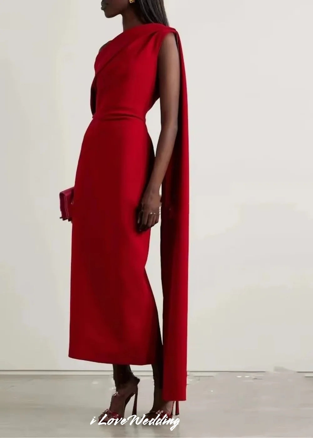 Women's Red Evening Dresses Satin One Shoulder Party Dresses 2025 Backless Mermaid Side Straps With Long Ribbons Customized