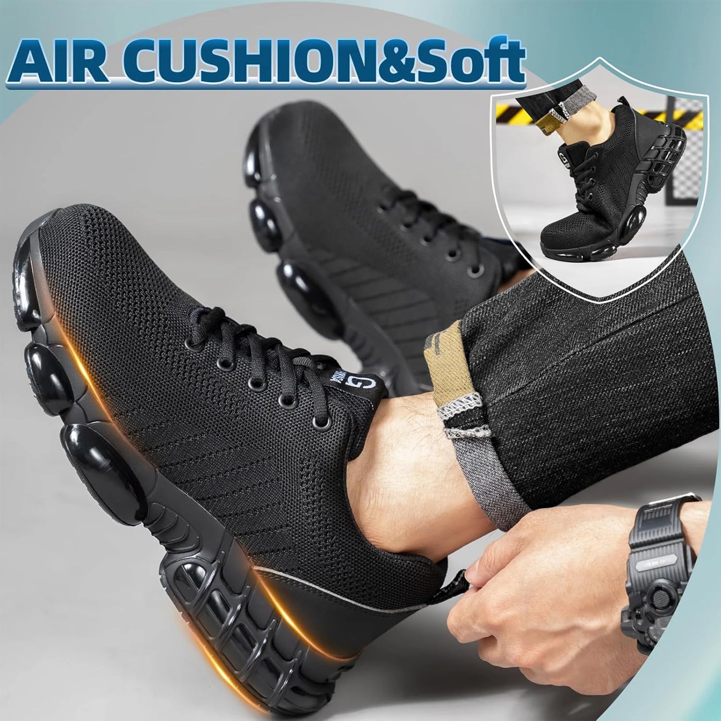 Steel Toe Work Shoes for Men Women Comfortable Lightweight Black Safety Construction Working Shoes Anti-Smash Anti-Puncture