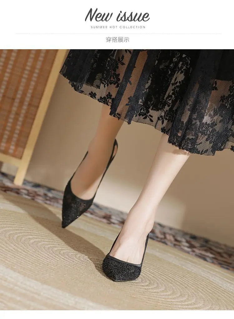 Comfortable High Heels for Women Summer 2026 New Pointed Toe Slim Heel Mesh Design Niche Popular Single Shoes