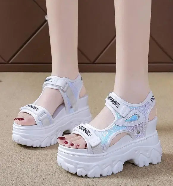 New Women Summer Wedge Sandals Transparent PVC Crystal Chunky Platform Shoes Woman Rainbow Thick Bottom Sandalias