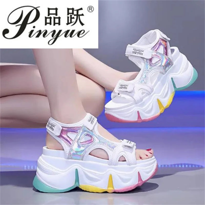 New Women Summer Wedge Sandals Transparent PVC Crystal Chunky Platform Shoes Woman Rainbow Thick Bottom Sandalias