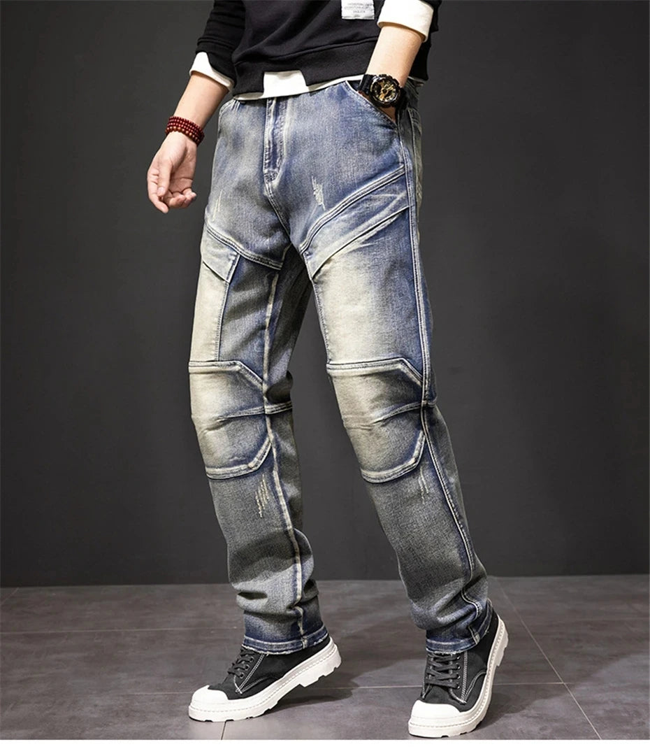 2024 Autumn and Winter New Jeans Fashion Street Jeans Men's Retro Punk Jeans Large Size 42 44