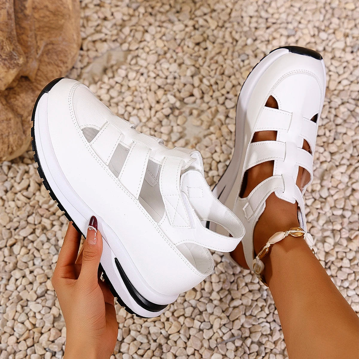 Women's Sandals Summer 2025 Shoes Platform Wedge High-heeled Gladiator Comfortable Casual New in Luxury White Round Toe on Offer