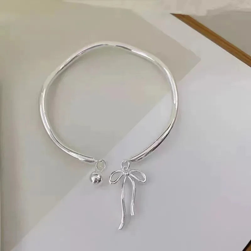 925 Sterling Silver Bracelet Bangle Simple Bowtie Ribbon Ball Irregular For Woman Girl Fashion Jewelry Gift Dropship Wholesale