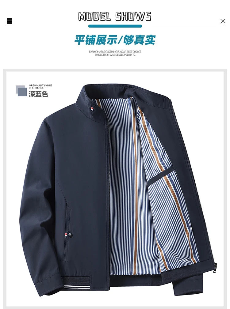 Men's New Spring and Autumn Clothing Stand Up Collar Jacket, Middle-aged and Elderly Jackets, Casual Business Men's Clothing