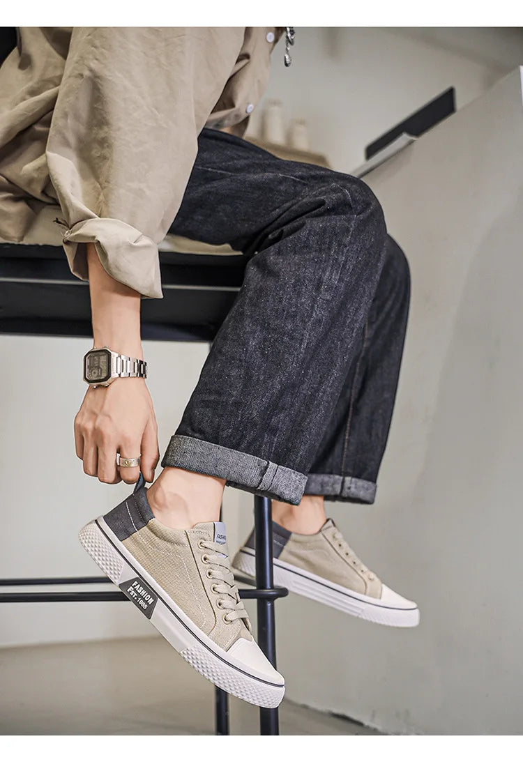 Mens Breathable Canvas Skate Shoes Soft Sole Casual Sneakers Trendy Versatile Lightweight Non-Slip Slip-On Sports Footwear 37-48