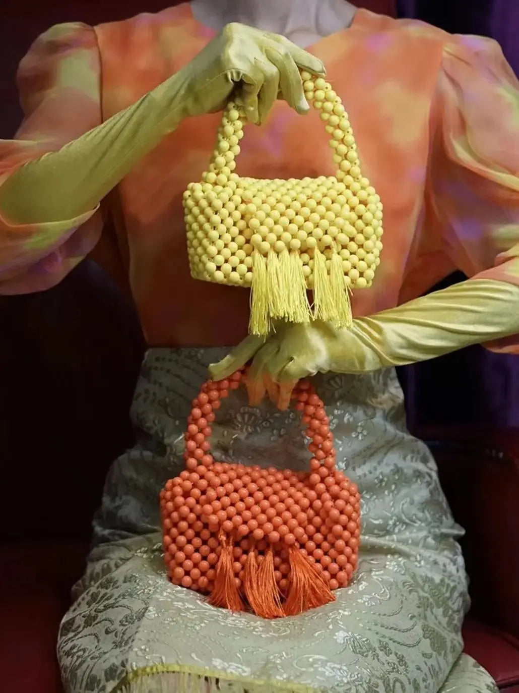 Fashion New Beaded Handbags For Women Handmade Trendy Portable Purse Party Beading Bag Tassel Shoulder Tote Bags With Fringe