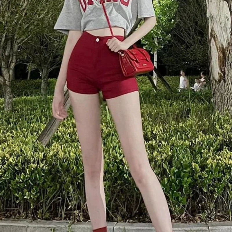 Women's Denim Shorts Summer Red Jorts Female Short Jeans Pants Aesthetic Outfits Fashion Clothing 2025 New In Youthful Luxury XL