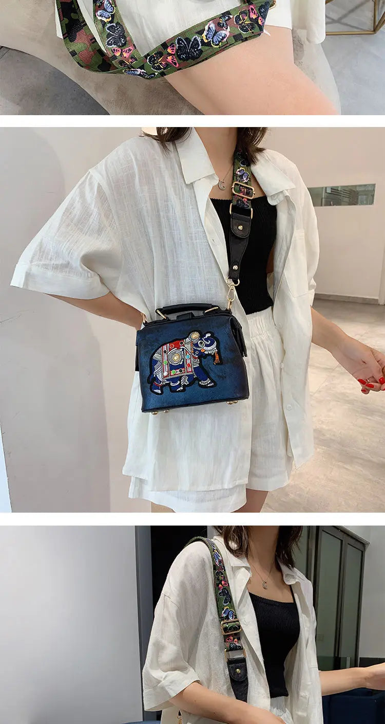 Women Leather Handbag Messenger Bag Purses Satchels Designer Luxury Handbags Crossbody Bags Elephant Embroidered Bags 2023 New