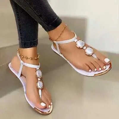 Summer Sandals Women Fashion Casual Beach Outdoor Flip Flop Sandals Metal Decoration Ladies Flat Shoes Big Size 2023