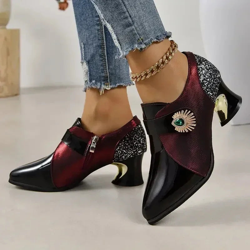 Women's Elegant Pumps High Heels Dress Shoes Pointed Toe Flowers Pearl Boat Shoes Slip on Office Work Zapatos Mujer 2025