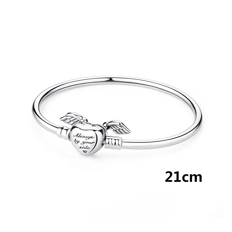 Original 925 Sterling Silver Bracelets Bangles Love Family Friends Heart Charms Beads Bangle For Women DIY Luxury Jewelry Gift