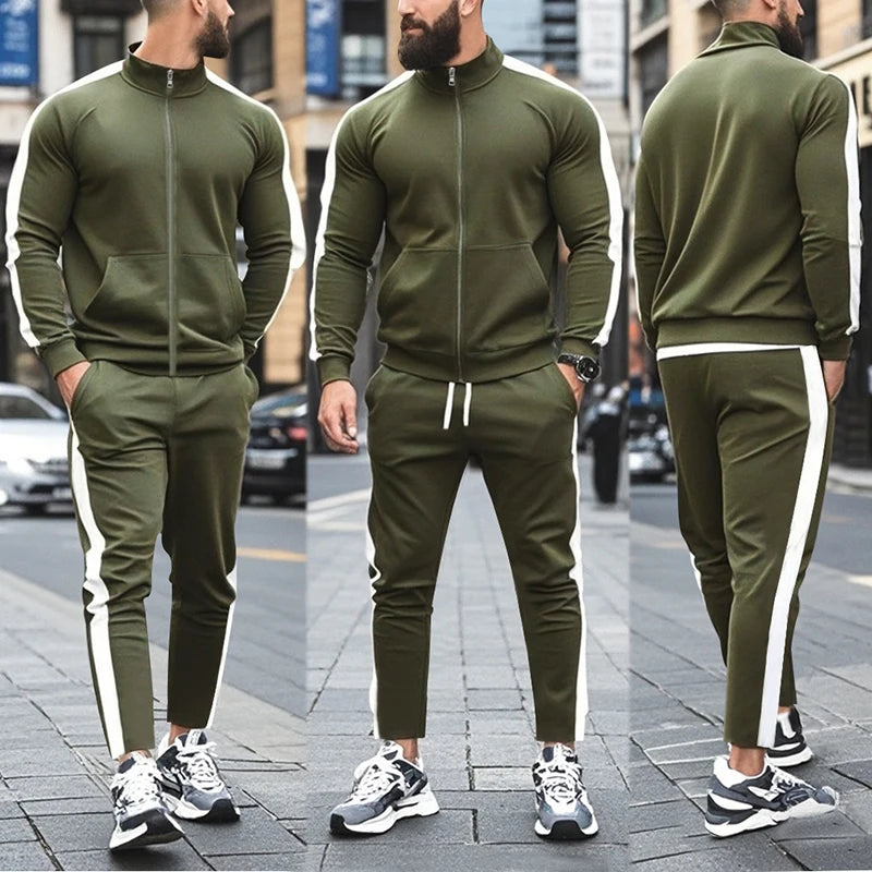 Casual Tracksuits Mens Autumn Fashion Side Striped Jackets And Pants Two Piece Sets For Men Sports Fitness Sweatsuits Streetwear