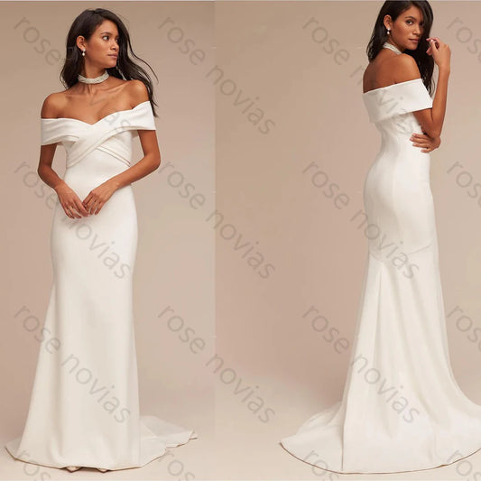 Customized High Quality White Elegant Wedding Dresses off the Shoulder for Floor-length for Civilian Exclusive for the Bride