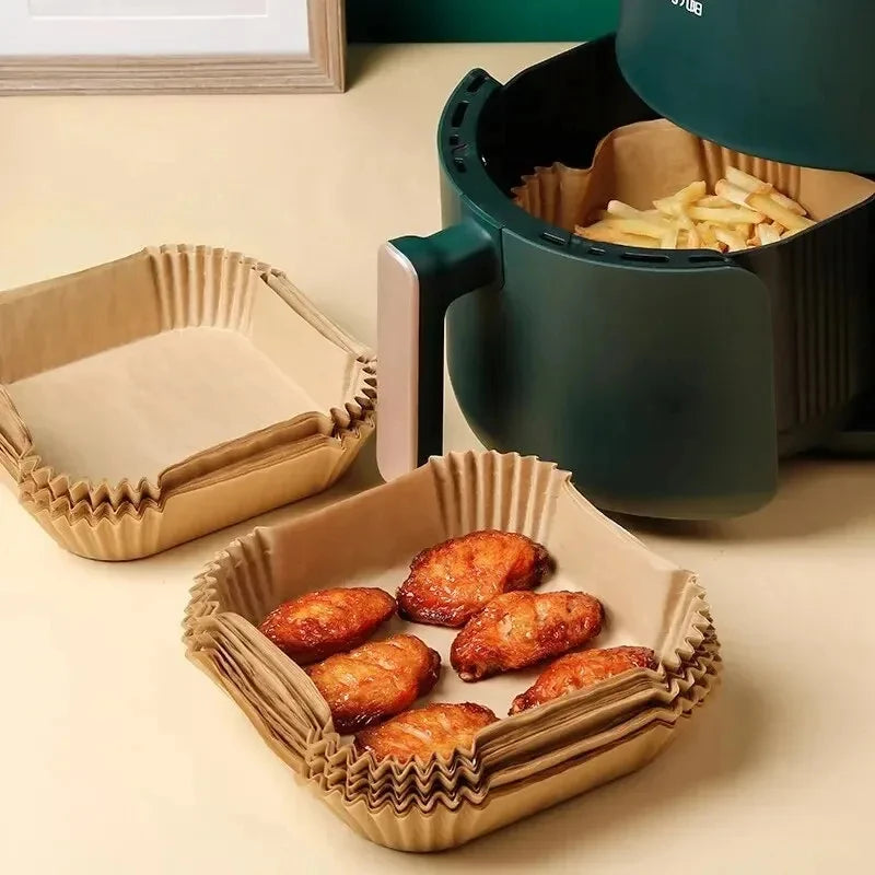 50pcs/set Air Fryer Papers Disposable Oil-proof Water-proof Liners Non-Stick Mats Baking Paper Trays Kitchen Cooking Accessories