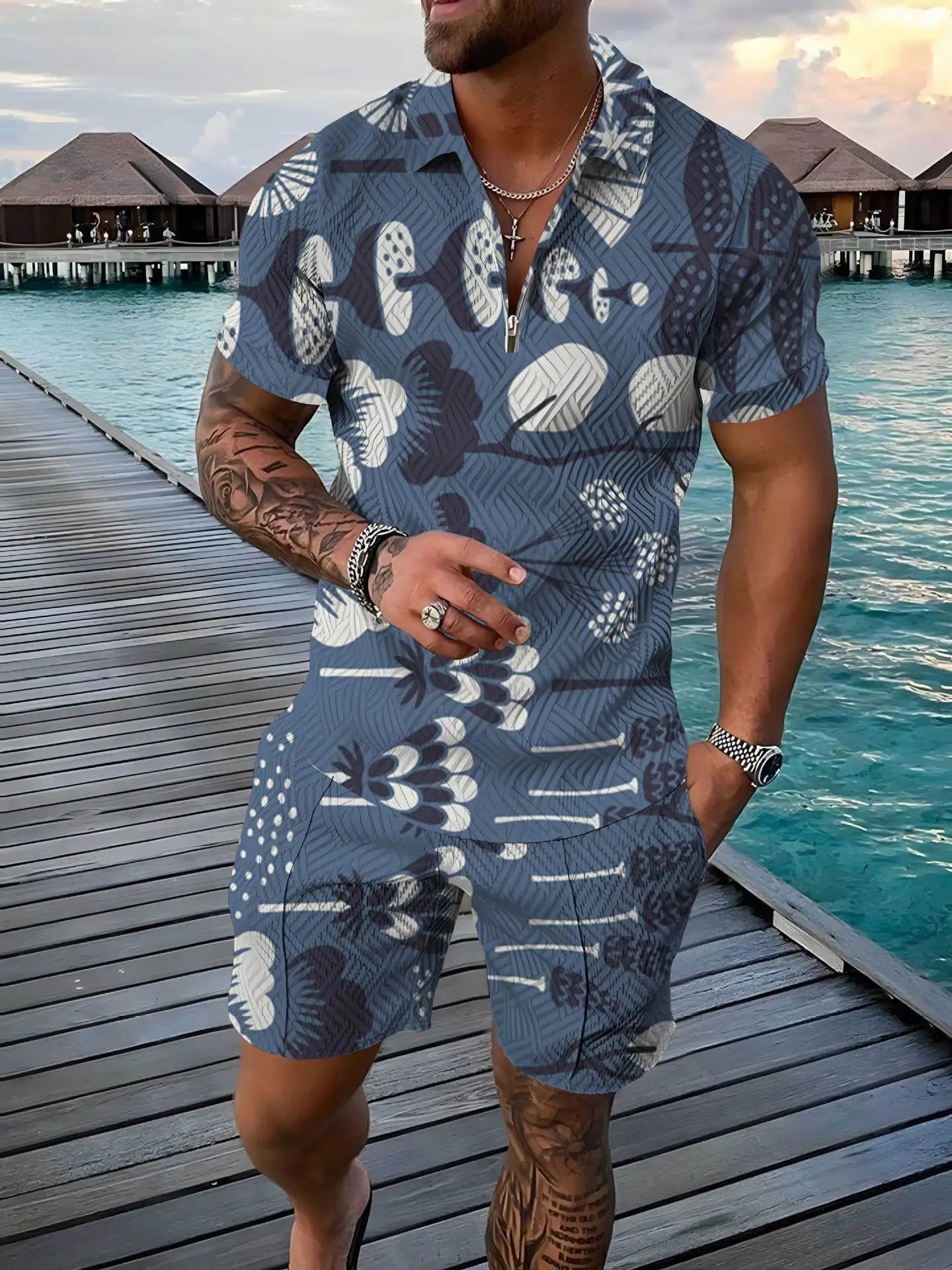 Men's Polo Tracksuit Set Summer Fashion Men Short Sleeve Zipper Polo Shirt&Shorts Set for Men Casual Streetwear 2 Piece Suit