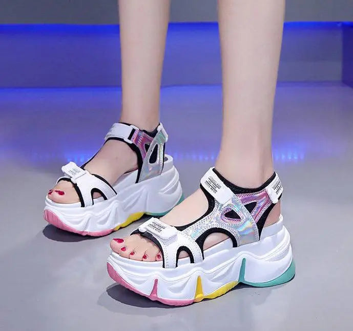 New Women Summer Wedge Sandals Transparent PVC Crystal Chunky Platform Shoes Woman Rainbow Thick Bottom Sandalias