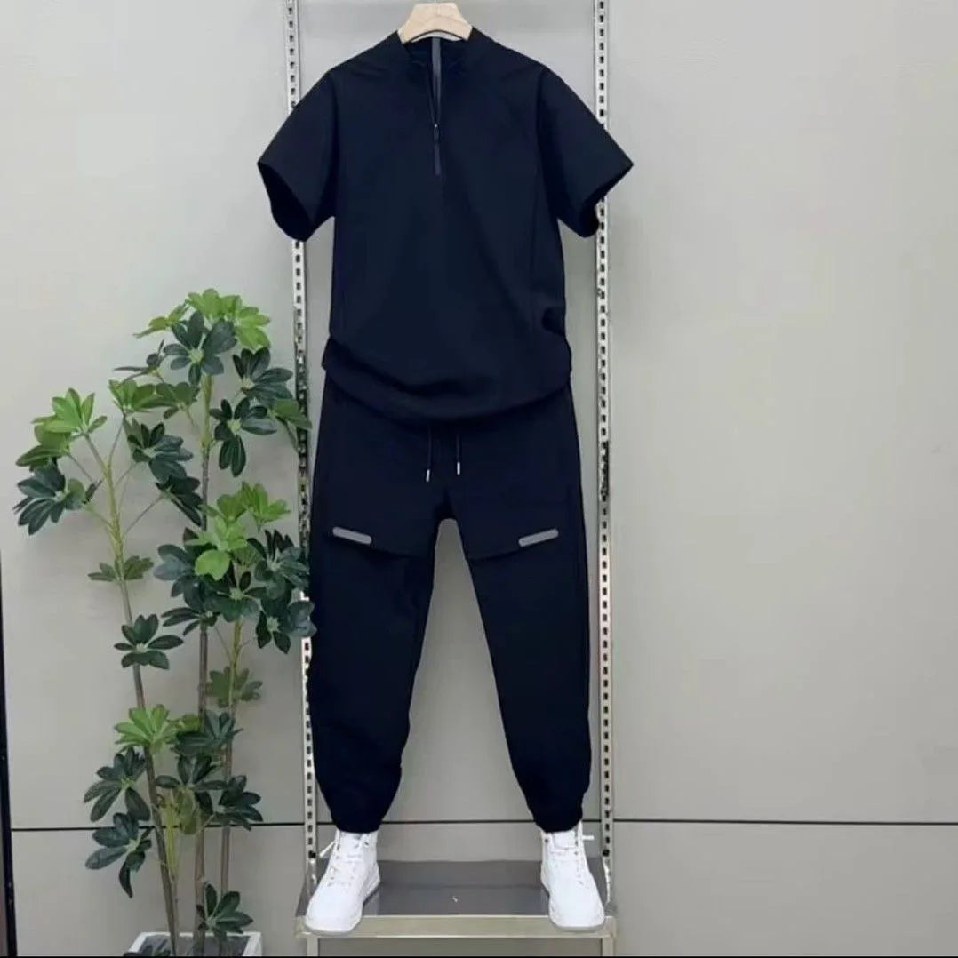 2025 Summer New Casual Suit Men's Lapel Shirt Trouser Two-Piece Comfortable Versatile Sport Suit