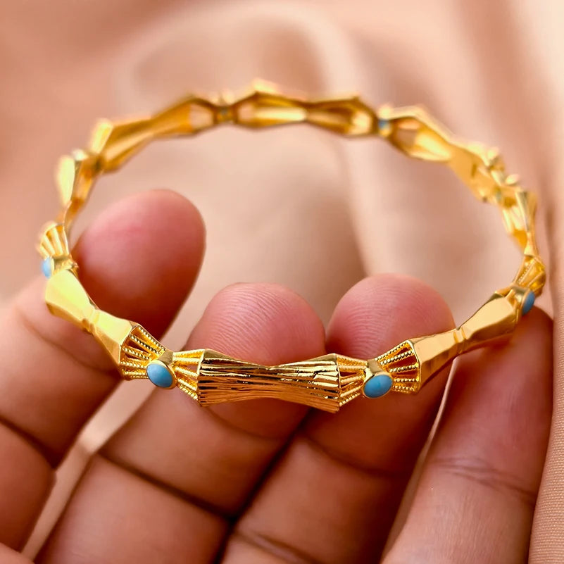 Dubai Gold Plated 24K Bangles for Women Jewelry Exaggerated Style Bracelets Banquet Party Bijoux Nigeria Wedding