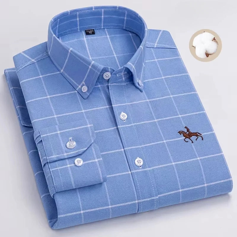 New in shirt 100%cotton plus size long-sleeve shirts for men slim fit formal fashion office shirt hight qulity plaid clothes