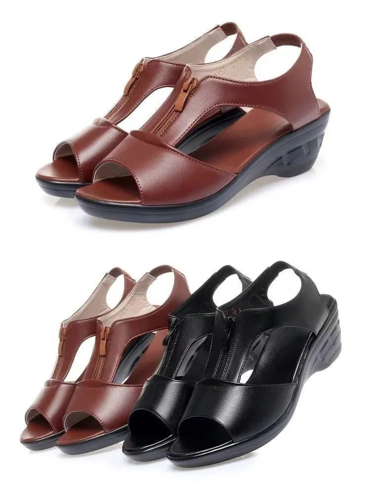 Zipper Wedge Sandals Plus Size 2024 Summer Women Sandals Flat Women Shoes  Ladies Roman Sandals