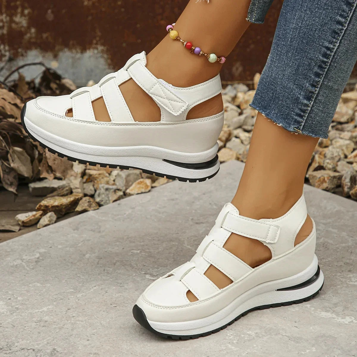 Ladies Shoes 2025 High Quality Buckle Strap Women's Sandals New Closed Toe Office and Career Summer Solid Wedge Sandals Zapatos