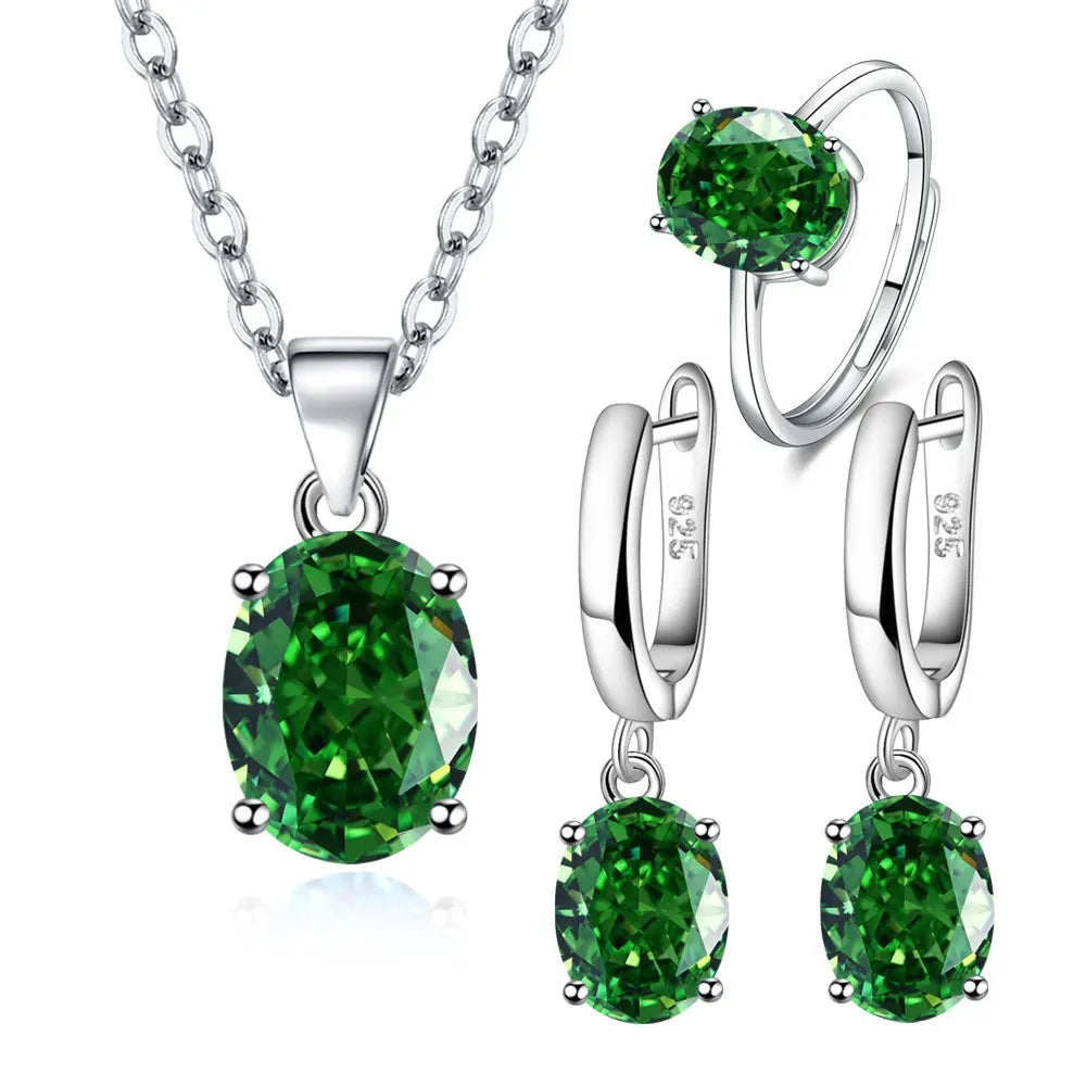 925 Sterling Silver Jewelry Sets For Women Ellipse Zircon Ring Necklace Earrings Luxury Accessories Gifts