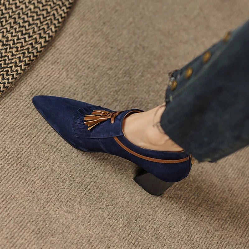 2025 Spring Women Shoes Pointed Toe Chunky Heel Women Pumps Sheep Suede High Heels Belt Buckle Shoes for Women zapatos de mujer