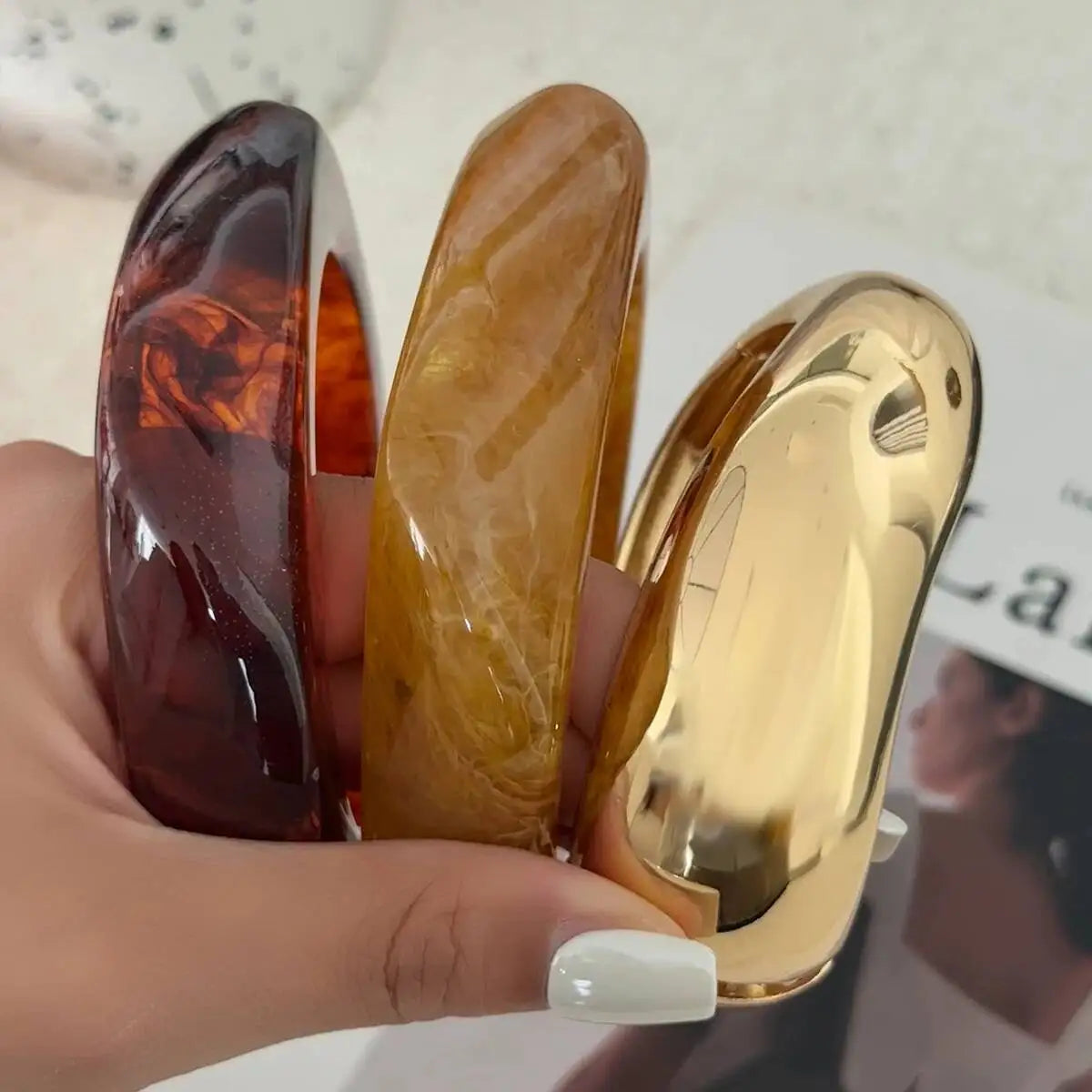3 Styles Boho Punk Resin Plastic Wide Bangles for Women Fashion Statement Hip Hop Charm Bracelets Grunge Jewelry Gift