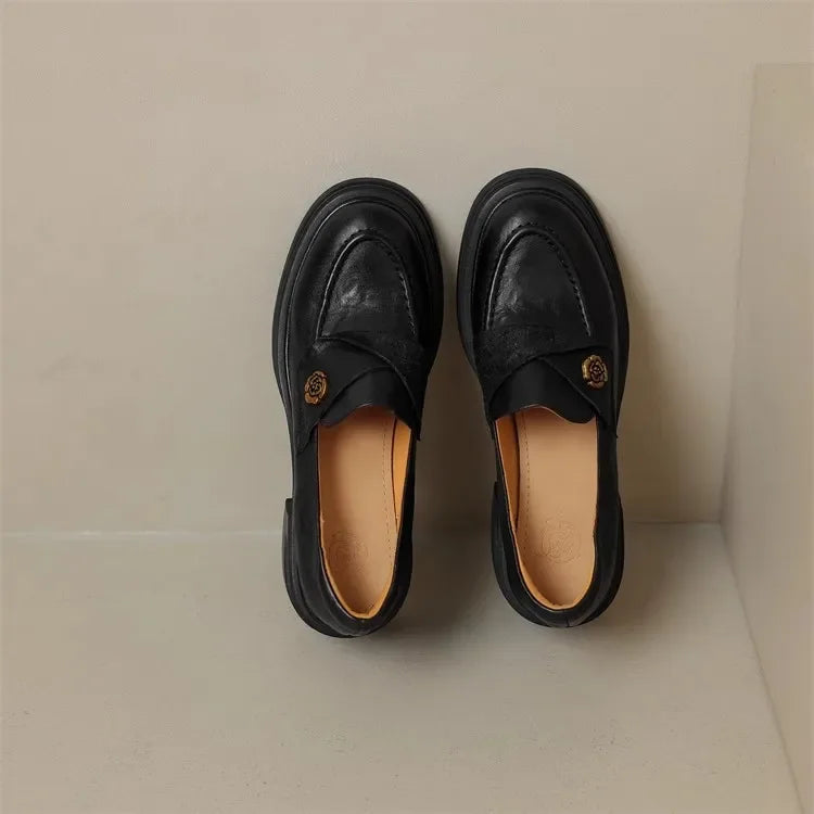 Women High Heel Shoes 2025 Retro Spring Autumn Performance Causal Women's Loafers Fashion Versatile Pumps Ladies Leather Shoes