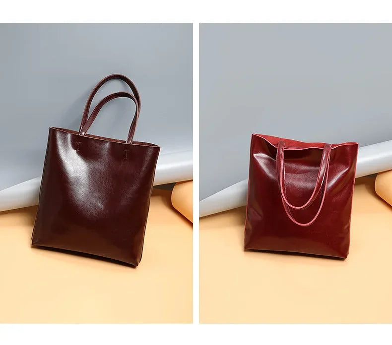 Real Leather Women's Handbag Fashion Top-handle Bags Ladies Tote Bag Minimalist Wallets Shoulder Tote Bag Portable Shopping Bag