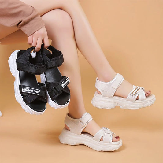 Sports Sandals For Women 2025 Summer New Flat Student Korean Thick-soled Casual Beach Sandals