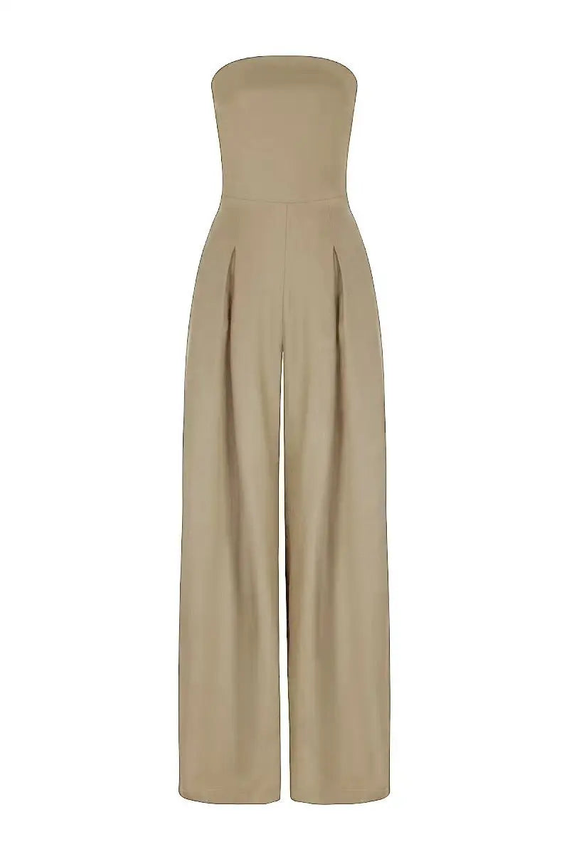 Summer Women Jumpsuit Fashion Strapless Solid Color Sleeveless Bandeau Loose Wide Legs Pants Casua Romper High Streetwear