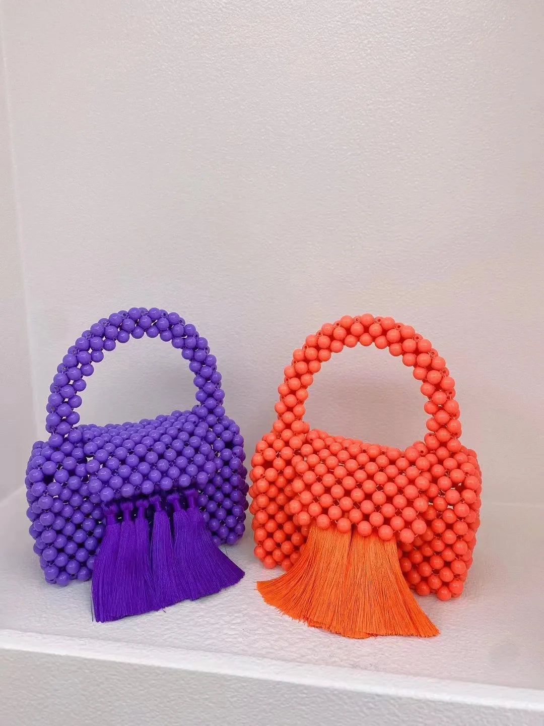 Fashion New Beaded Handbags For Women Handmade Trendy Portable Purse Party Beading Bag Tassel Shoulder Tote Bags With Fringe