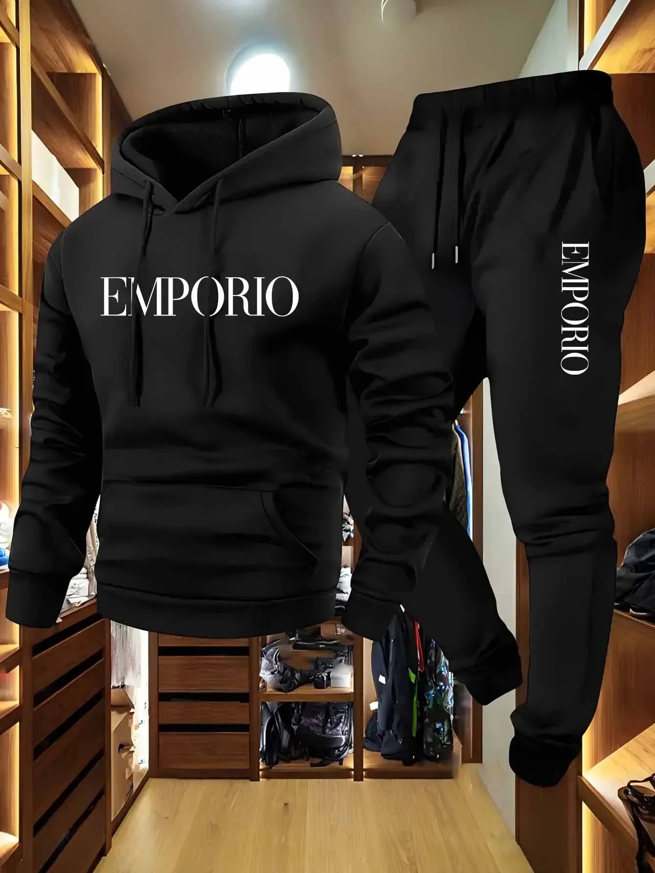 Men's Solid Color Tracksuit Set, Winter Warm Hooded Sweatshirt & Joggers, Casual Streetwear Outfit, Gym Workout Athletic Clothin