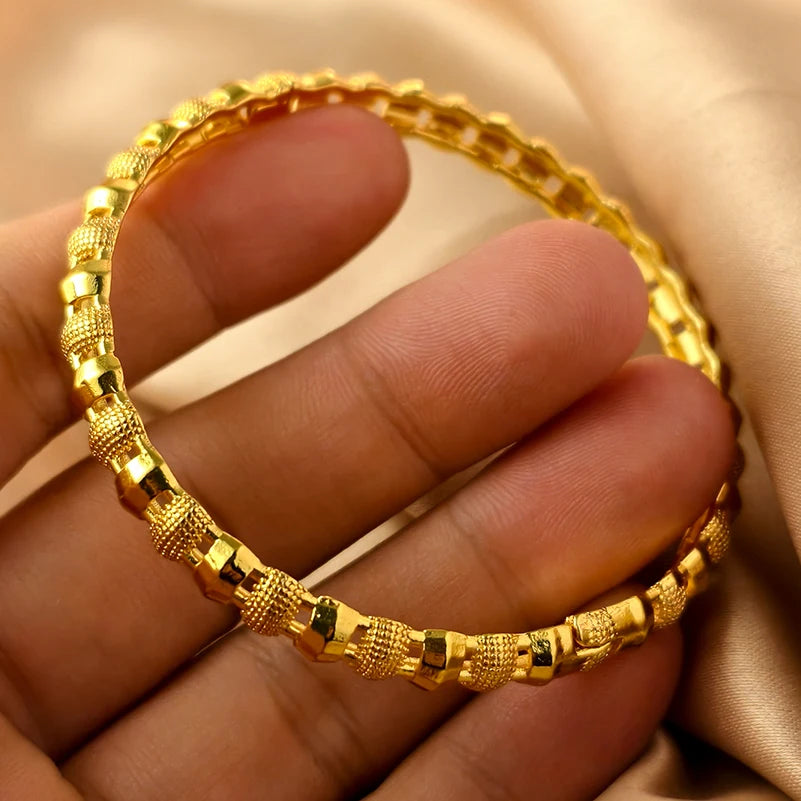 Dubai Gold Plated 24K Bangles for Women Jewelry Exaggerated Style Bracelets Banquet Party Bijoux Nigeria Wedding
