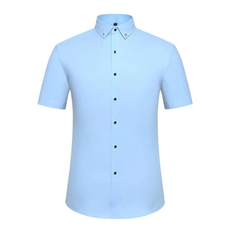 High Quality Non-ironing Mens Dress Shirt Short Sleeve New Solid Male Clothing Fit Business Shirts White Black Blue Navy Red