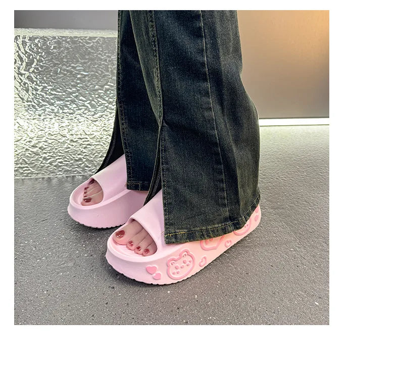 EVA Thick-soled Slippers for Women Outdoor Fashion Print Wedge Platform Slides Woman Sandals 2025 Non-Slip Soft Sole Beach Shoes