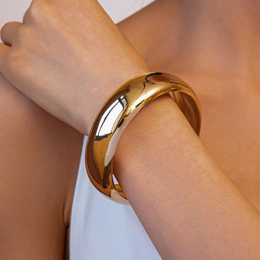 Golden Rock Geometric Metal Wide Open Bangles Statement Large Spring Cuff Bracelets Unisex Massive Party Jewelry Gifts New F
