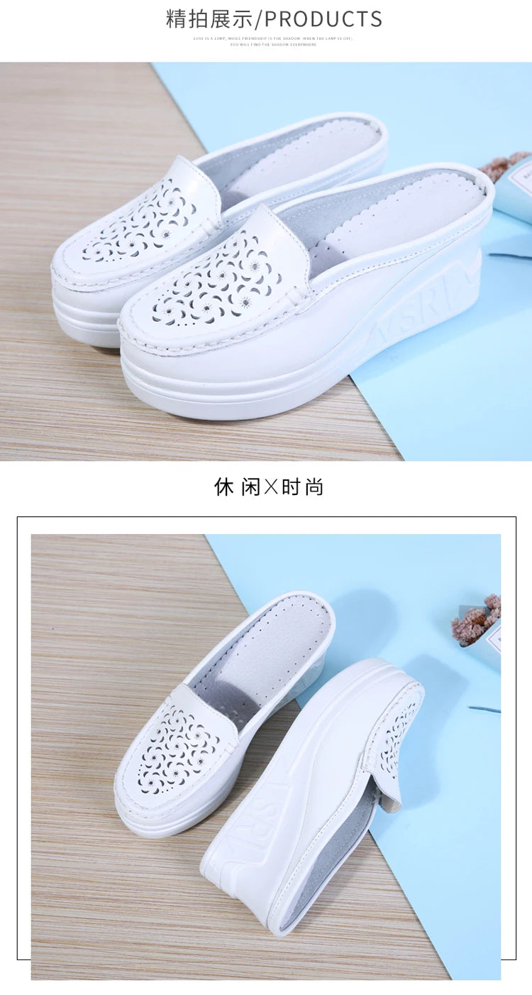 STRONGSHEN Women Slippers Casual Hollow Out Heel Wedge Thick Bottom Increase by 8cm Half Slippers Women's Non slip Fashion Shoes