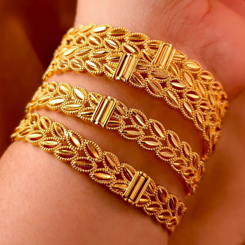 Dubai Gold Plated 24K Bangles for Women Jewelry Exaggerated Style Bracelets Banquet Party Bijoux Nigeria Wedding