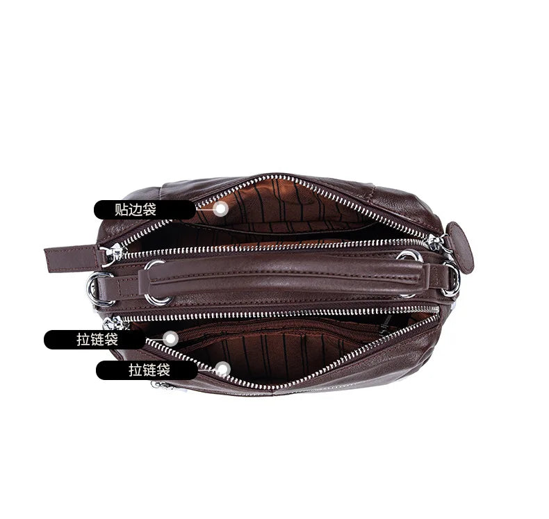 Women's Handbag 2025 New Top Grain Leather Boston Bag Unique Shoulder Crossbody Bag Vintage Commuting Versatile Handheld Tote