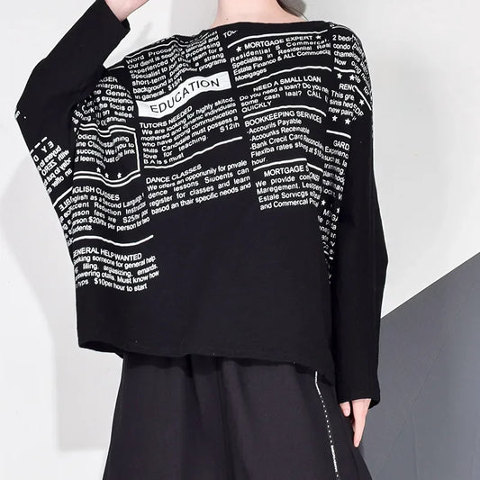 Fashion Women's Blouse Shirt Spring Letter Printed O Neck Long Sleeve Shirts Casual Loose Office Ladies Pullover Tops Plus Size