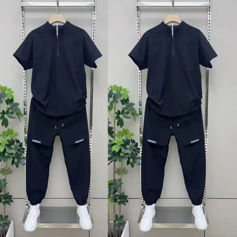 2025 Summer New Casual Suit Men's Lapel Shirt Trouser Two-Piece Comfortable Versatile Sport Suit