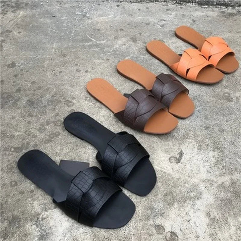 Women Outdoor Summer Sandals 2024 Ladies Beach Slides Flip Flops Fashion PU Leather Open Toe Female Sandal Woman Shoes