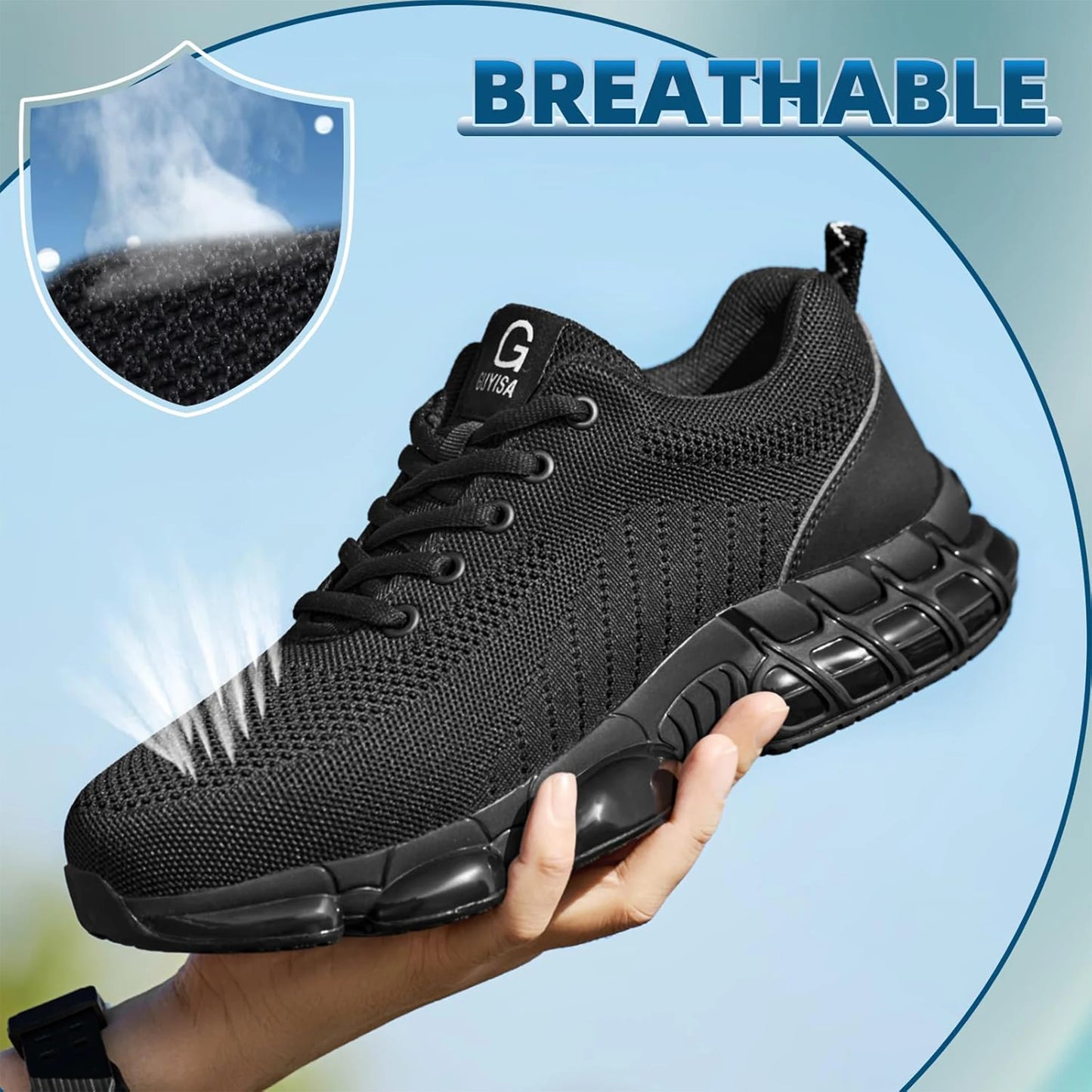 Steel Toe Work Shoes for Men Women Comfortable Lightweight Black Safety Construction Working Shoes Anti-Smash Anti-Puncture