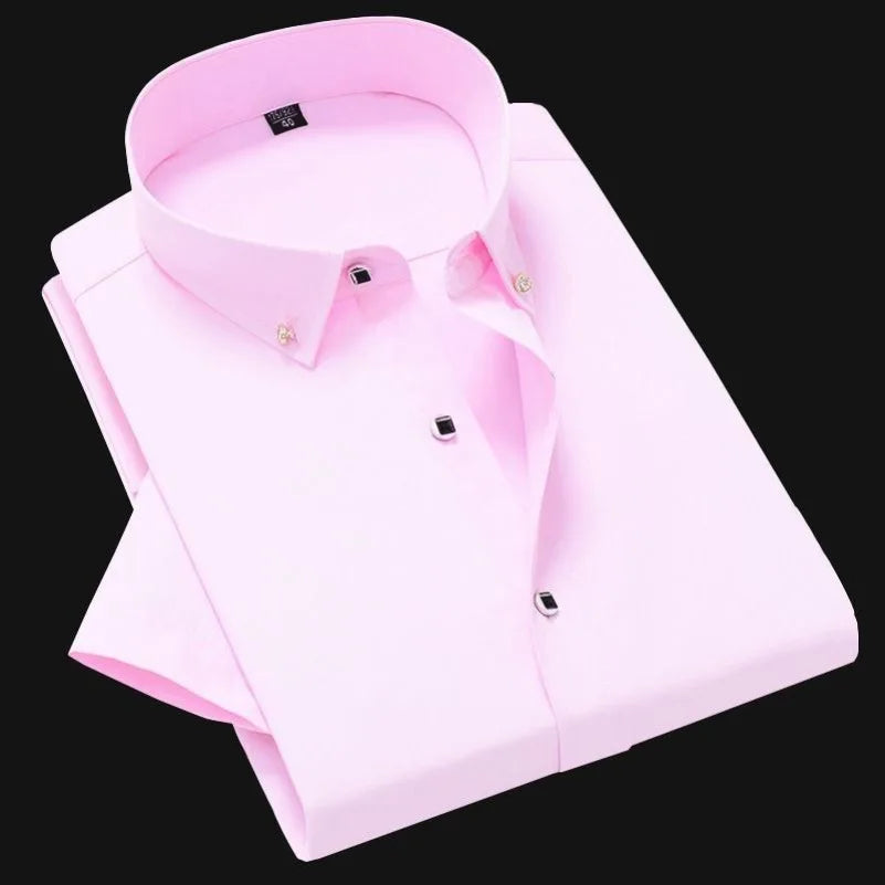 High Quality Non-ironing Men Dress Shirt Short Sleeve New Solid Male Clothing Fit Business Shirts White Blue Navy Black Red