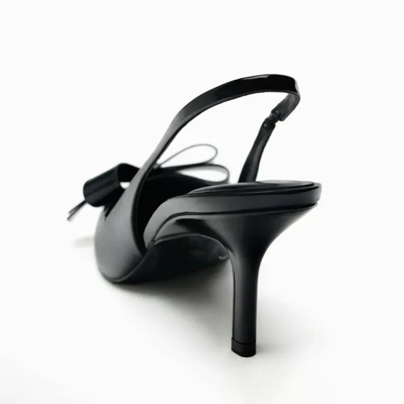 2025 Summer High Heel Sandals for Lady Pointed Toe Sexy Fashion Black Stilettos Bow Decoration Brand Designer Women Dress Shoes